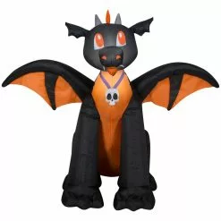 Gemmy Airblown Inflatable Winged Black and Orange Dragon, Self-Inflates, G-221975