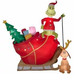 Gemmy Airblown Grinch and Max in Sleigh Colossal Christmas Inflatable Decor, G-19836