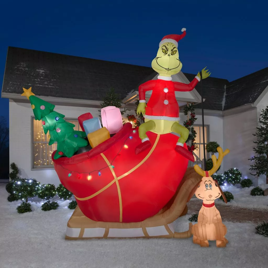 Gemmy Airblown Grinch and Max in Sleigh Colossal Christmas Inflatable Decor, G-19836 4 Gemmy Airblown Grinch and Max in Sleigh Colossal Christmas Inflatable Decor, G-19836 - Image 2