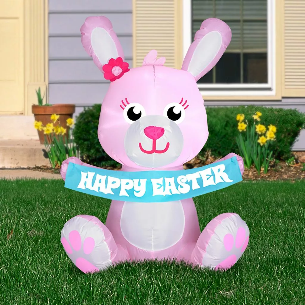 Gemmy Airblown Outdoor Happy Easter Pink Bunny Inflatable 4 Gemmy Airblown Outdoor Happy Easter Pink Bunny Inflatable - Image 2