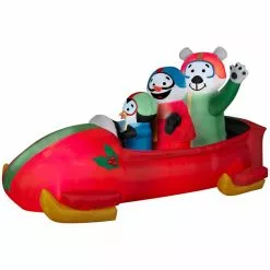 Gemmy Animated Airblown Penguin with Snowman on Bobsled Decor, G-88259