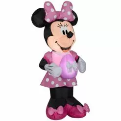 Gemmy Airblown Easter Minnie Mouse in Pink Polka Dot Dress with Egg Decor