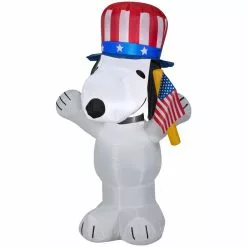 Gemmy Airblown Patriotic Snoopy with Hat and Flag Decor