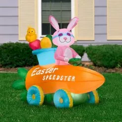Gemmy Airblown Bunny in Easter Speedster Scene Decor -Deals Gemmy Store 1634579 A1