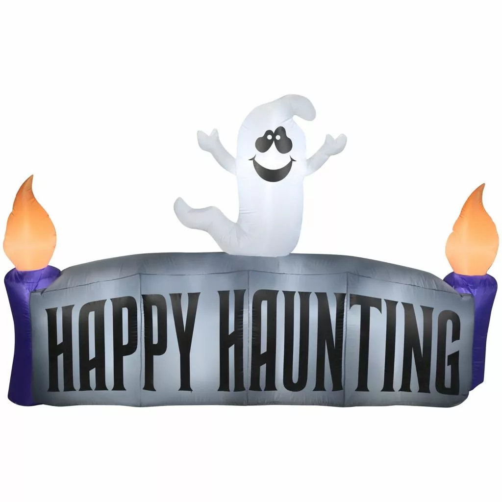 Gemmy Airblown-Ghost with Happy Haunting Sign-LG Scene 3 Gemmy Airblown-Ghost with Happy Haunting Sign-LG Scene