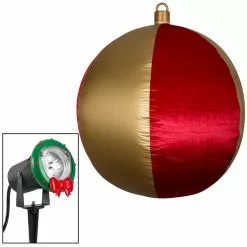 Gemmy Airblown Mixed Media Hanging Velvet Ornament, Round Vertical Stripes with External Spotlight
