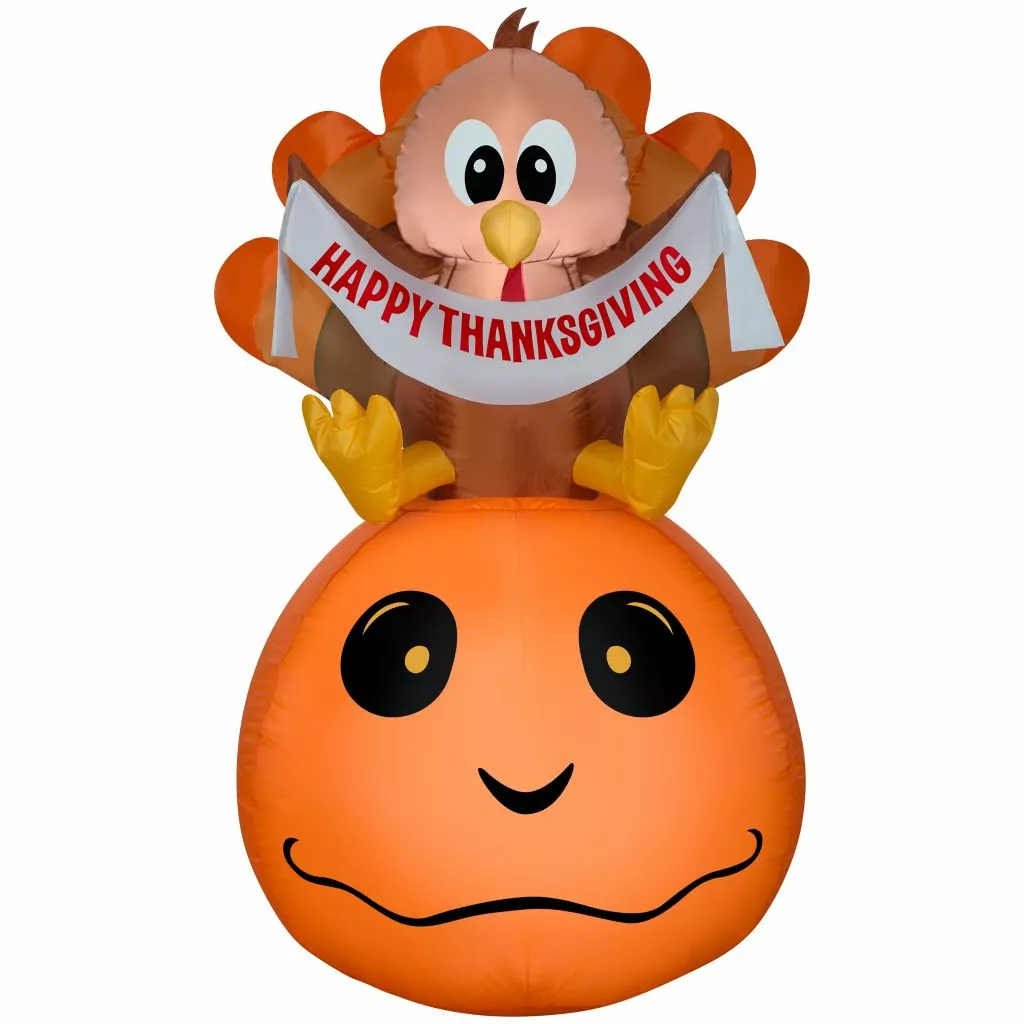 Gemmy Airblown Inflatable Harvest Turkey and Pumpkin with Banner Scene 2 Gemmy Airblown Inflatable Harvest Turkey and Pumpkin with Banner Scene