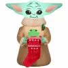 New! Gemmy Airblown Inflatable Grogu with Frog in Stocking, G-116019 -Deals Gemmy Store 1935130